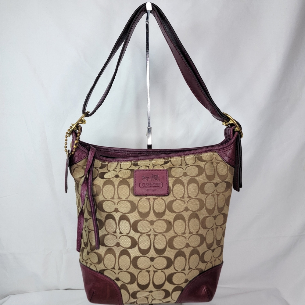Coach Signature Canvas and Leather‎ Shoulder Bag - Brown and Purple